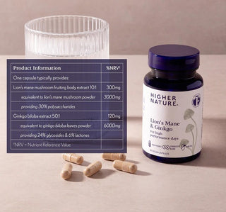Lions Mane & Ginkgo - 30 Capsules | Higher Nature