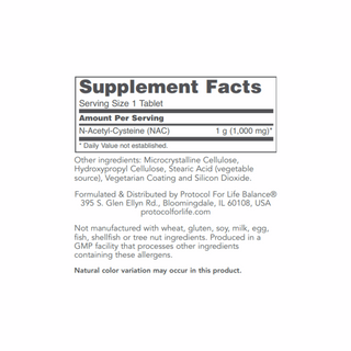 N-Acetyl-L-Cysteine (NAC) 1000mg - 120 Tablets | Protocol for Life Balance